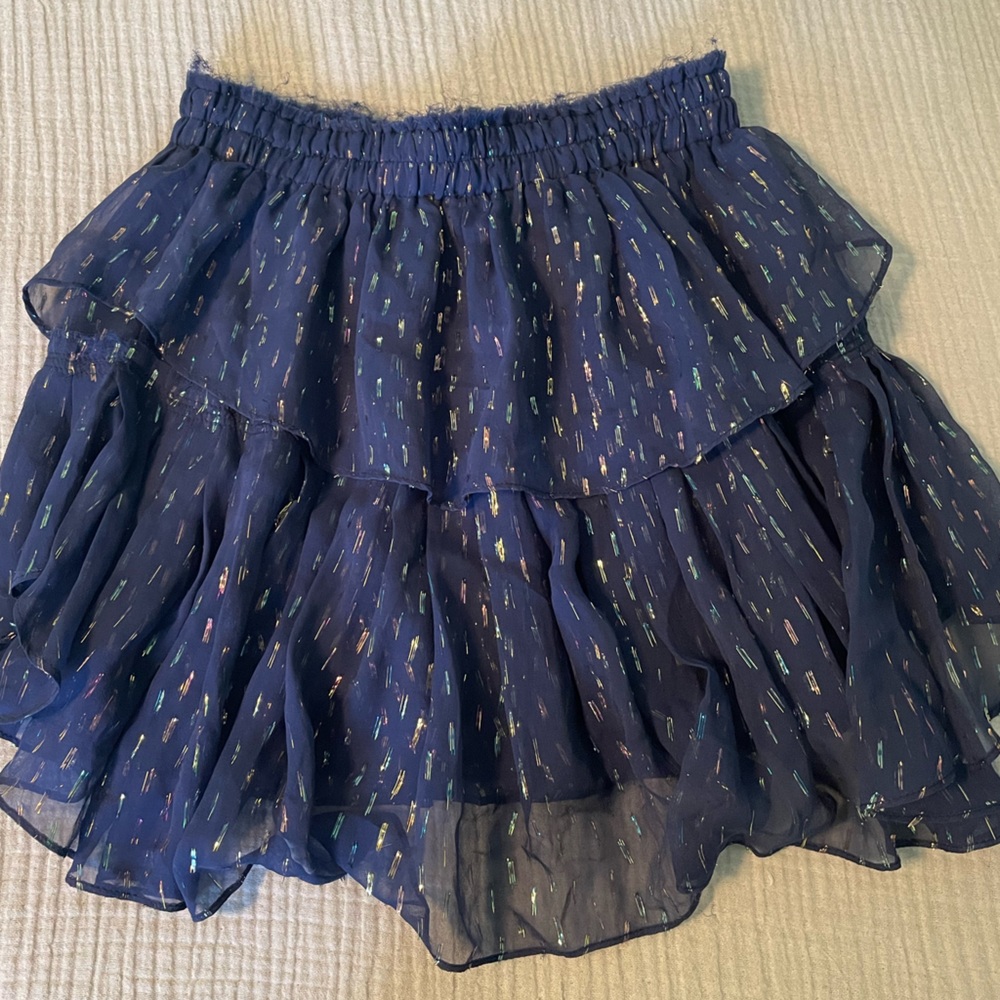 LoveShackFancy Blue Metallic Silk Mini Skirt - Picture 2 of 6